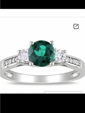 10K Gold People’s Lab-Created Emerald & White Sapphire & Diamond Ring size 5.5